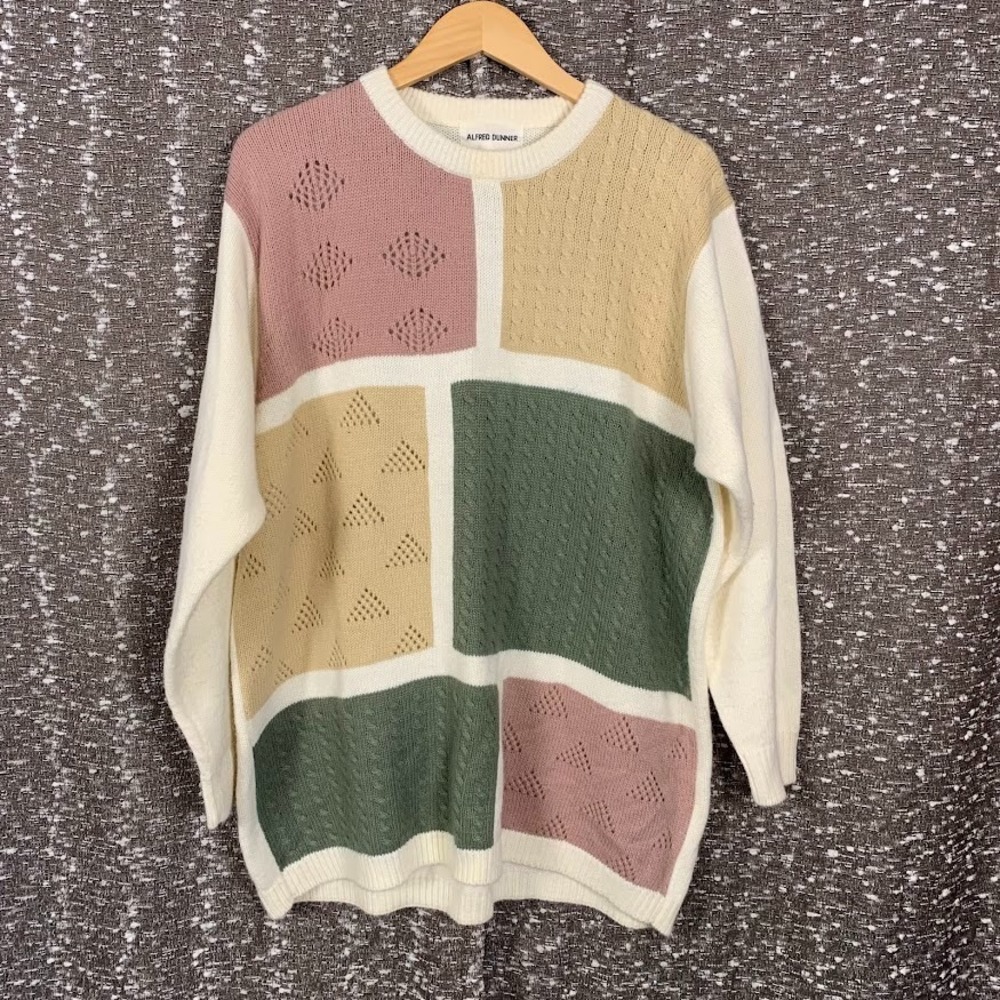 Vintage Alfred Dunner Knit Colorblock Sweater Pullover Cottagecore Women's Large